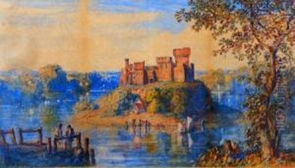 Lakeland Scene With Castle And Figures Oil Painting by John Joseph Cotman