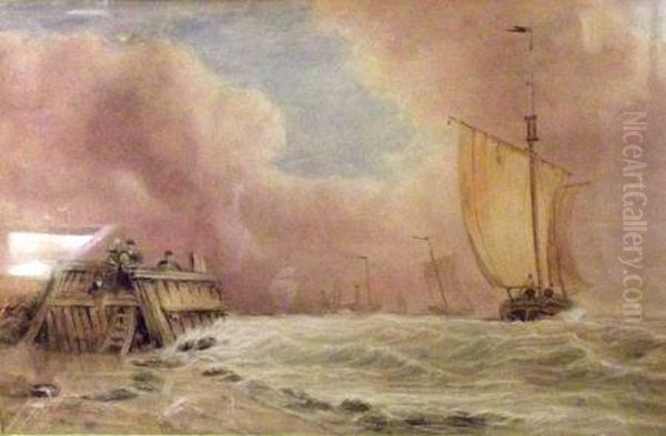 Shipping Off A Coast Oil Painting by John Joseph Cotman