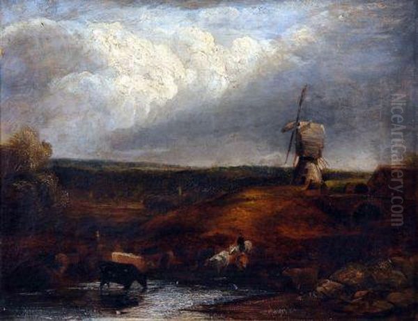 Landscape With Herder Oil Painting by Miles Edmund Cotman