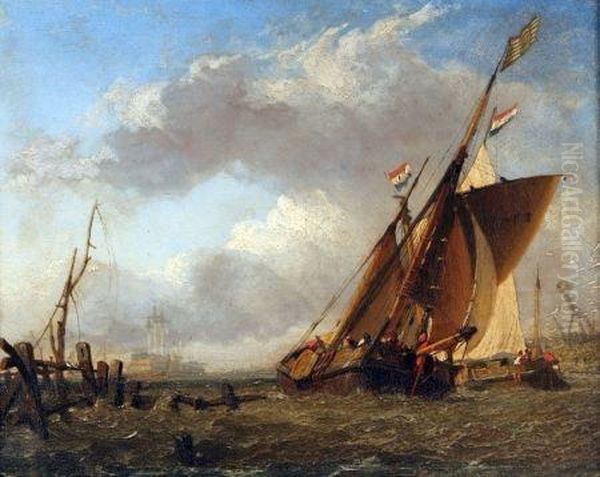 Shipping On The Medway Oil Painting by Miles Edmund Cotman