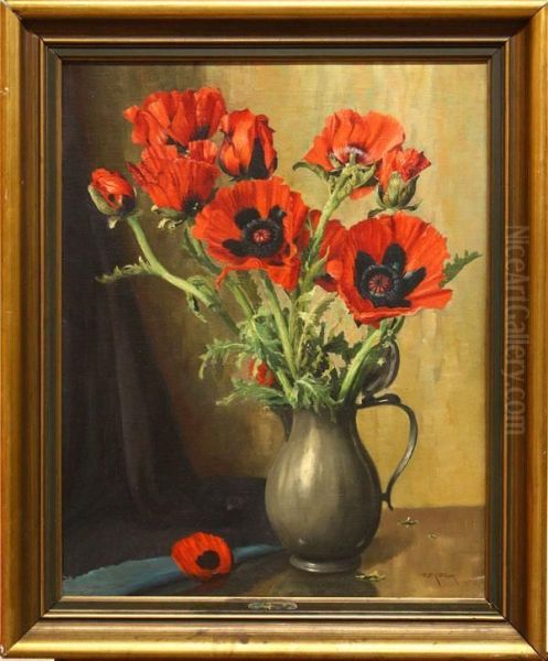 Still Life With Poppies In A Pewter Can by Piet Johannes Cottaar