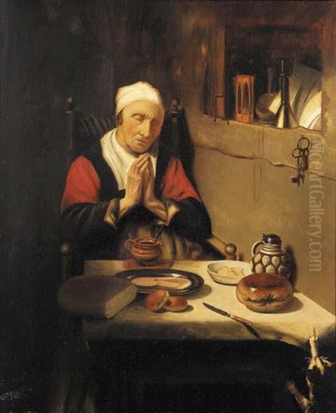 Grace Before Meat Oil Painting by Piet Johannes Cottaar