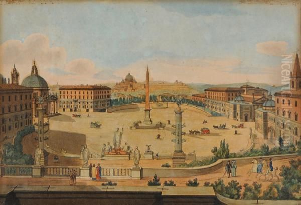 Piazza Del Popolo Dal Pincio Oil Painting by Gaetano Cottafavi