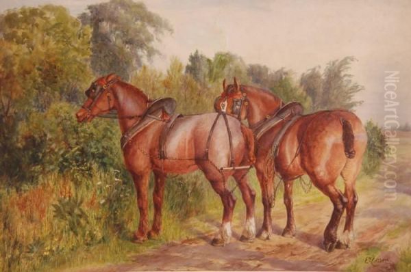 Plough Horses Oil Painting by Edith Cottam