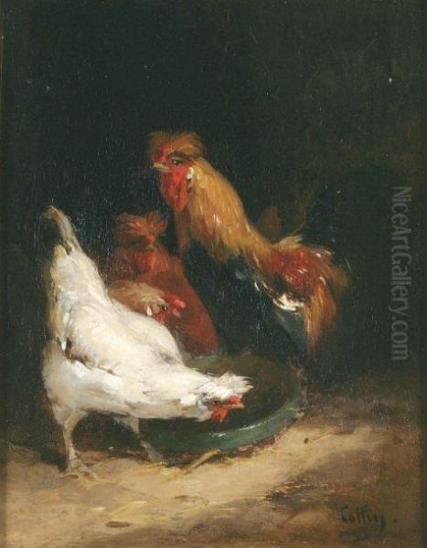  Poules De Houdan  Oil Painting by Eugene Cottin