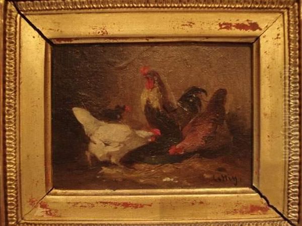 Poules Et Coq Oil Painting by Eugene Cottin