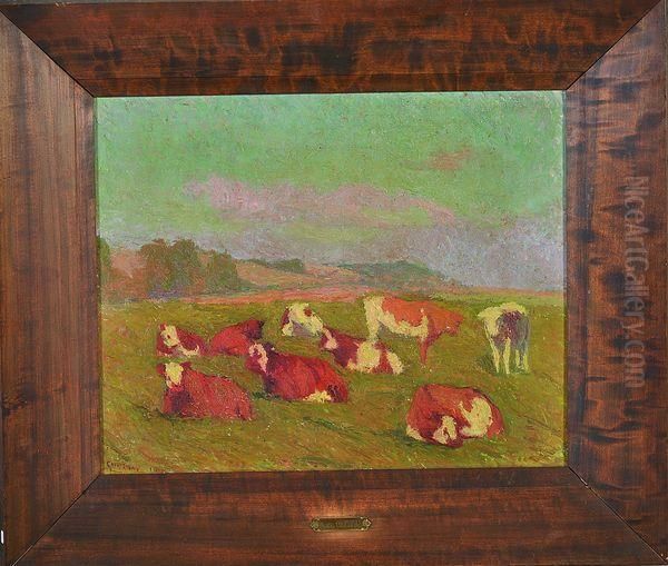 vaches Au Pre Oil Painting by Marcel Couchaux