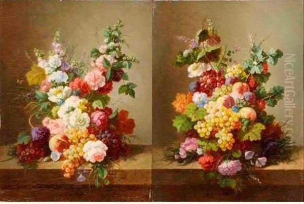 Compositions Florales
 Paire De Panneaux Oil Painting by Alexandre Jean Couder