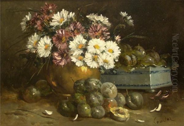 Stillleben Mitasternstraus In Einer Vase Und Reineclauden Oil Painting by Gustave-Emile Couder