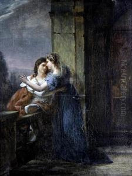 Two Lovers Oil Painting by L. Charles Auguste Couder