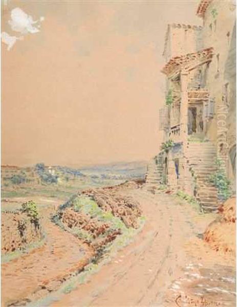 Chemin Devant La Maison,paysage Mediterraneen Oil Painting by Emmanuel Coulange-Lautrec