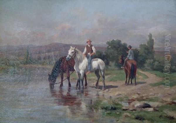 Watering The Horses Oil Painting by Martin Coulaud