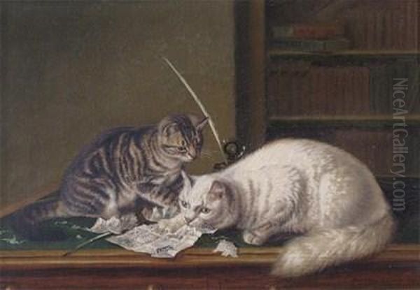 Naughty Cats Eating A Five Pound Note Oil Painting by Horatio Henry Couldery