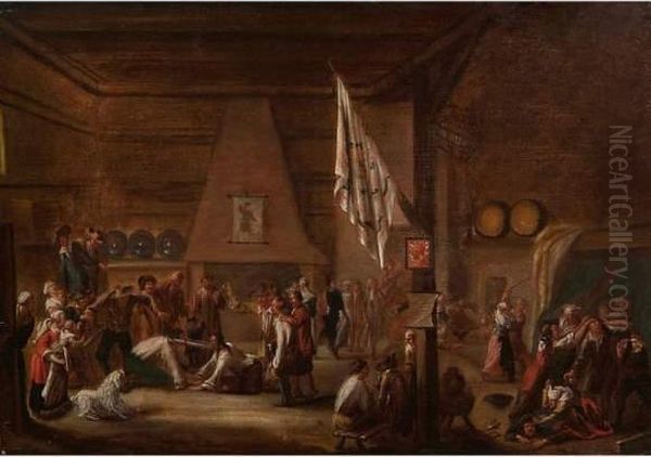 Scene De Rixe Dans Une Taverne Oil Painting by Jean-Baptiste Coulom