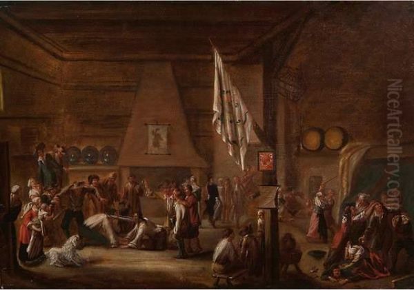 Baptiste Coulon Scene De Rixe Dans Une Taverne Toile. 58 X 81.5 Cm Oil Painting by Jean-Baptiste Coulom