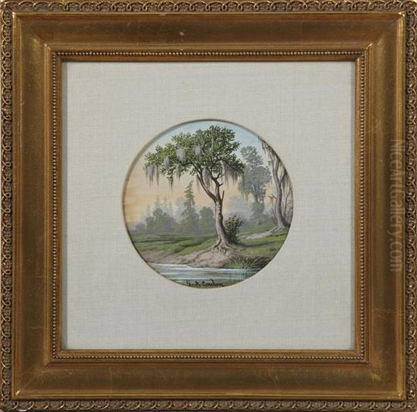 Bayou Landscapewith A Moss-covered Cypress Tree Oil Painting by George David Coulon