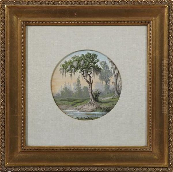 Bayou Landscape With A Moss-covered Cypress Tree Oil Painting by George David Coulon