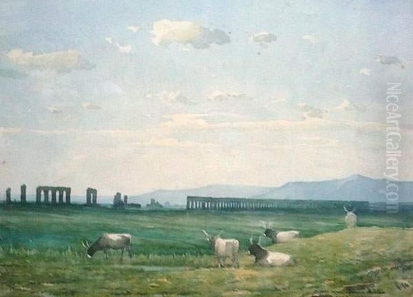 Ruines D'aqueducs Dans La Campagne Romaine Oil Painting by Paul Frederic Leo Coulon