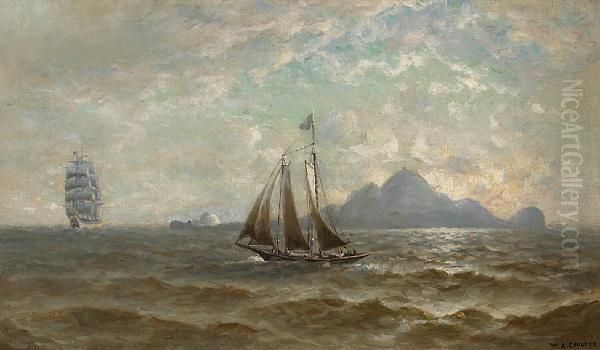 Pilot Boat Meeting Ship At South Farallon Island Oil Painting by William Alexander Coulter