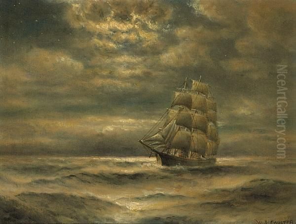 Clipper Ship In The Moonlight Oil Painting by William Alexander Coulter