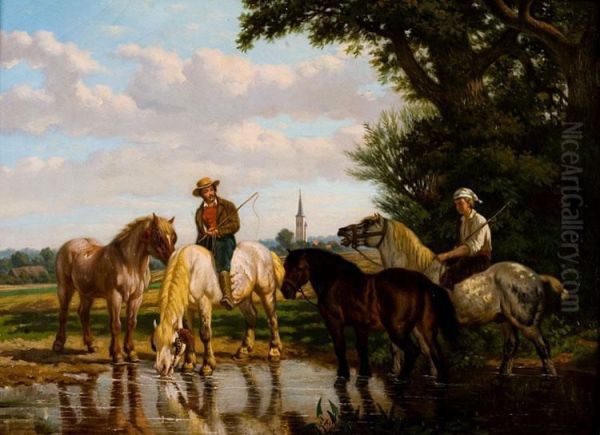 De Drinkplaats Oil Painting by Charles Coumont