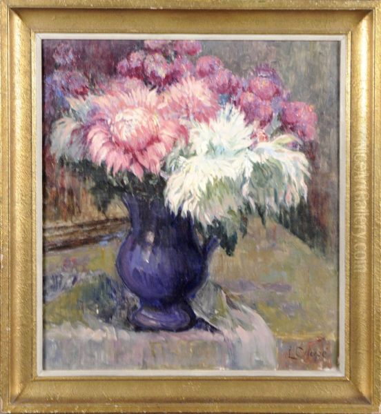 Vase Garni De Chrysanthemes Oil Painting by Louise Coupe