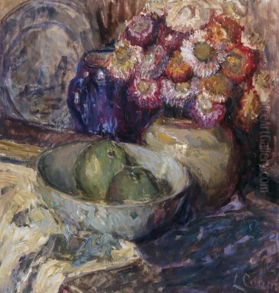 Floral Still Life With Fruit Oil Painting by Louise Coupe