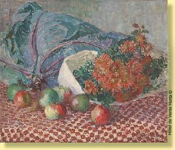 Composition Aux Pommes, Chou Et Oil Painting by Louise Coupe