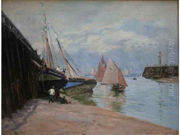 Trouville, L'entree Du Port Oil Painting by Maurice Francois A. Courant