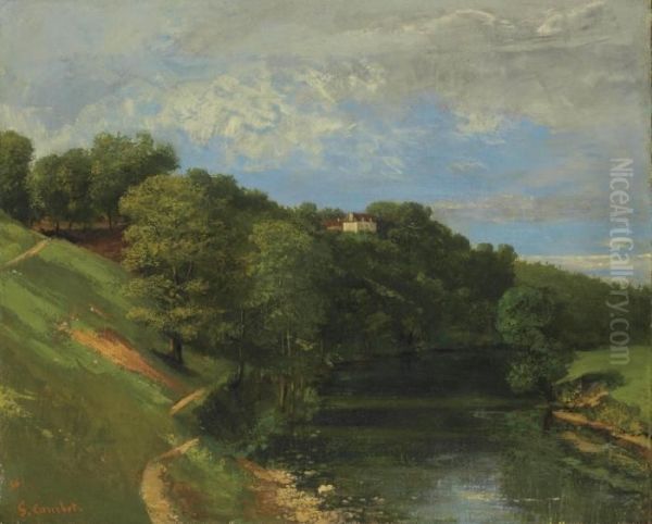 Chateau Au Bord De La Riviere Oil Painting by Gustave Courbet