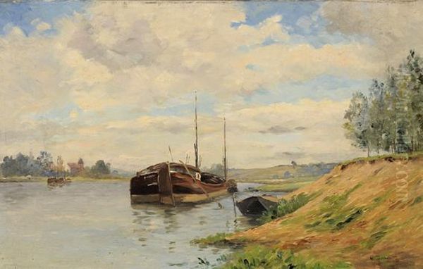 Peniche Sur La Rivere Oil Painting by Henri Courselles-Dumont