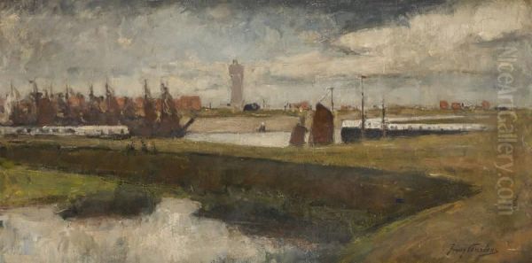 Vue De Zeebrugge Oil Painting by Frans Courtens