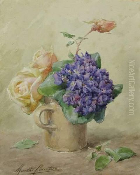 Violettes Et Roses Oil Painting by Marthe Courtier