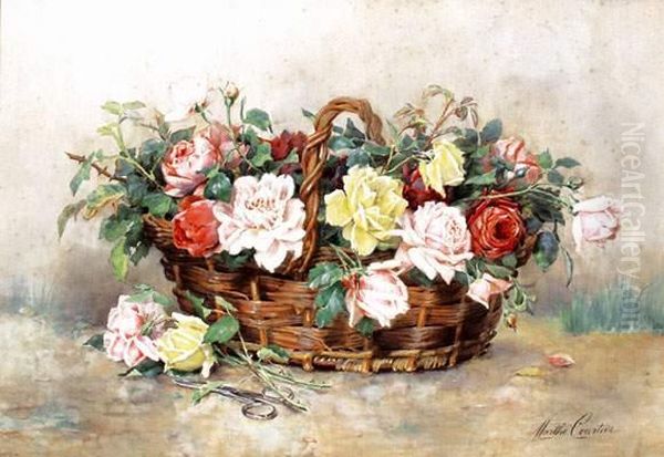 Le Panier De Roses Oil Painting by Marthe Courtier