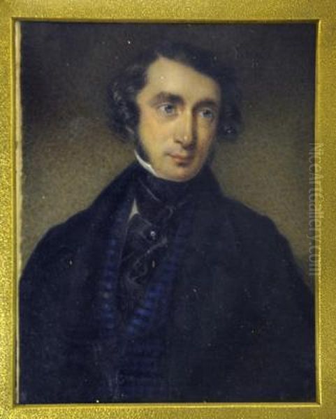 A Gentleman Wearing A Blue Waistcoat Oil Painting by F. Courtney