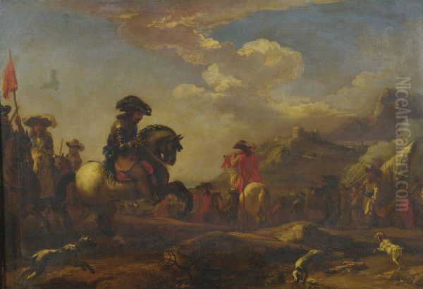 Cavalry Advancing Oil Painting by Jacques Courtois Le Bourguignon