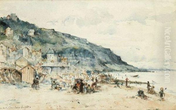 Une Plage Au Bord Des Falaises Oil Painting by Octave Courtois Suffit