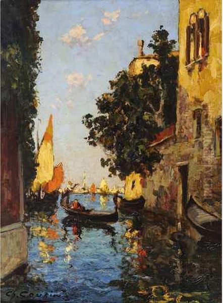 Gondolier Et Voilier Sur Uncanal A Venise Oil Painting by Charles Cousins