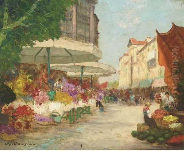 The Flower Market Oil Painting by Charles Cousins