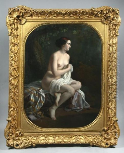 Jeune Femme Assise Pres D'une Riviere Oil Painting by Henriette Cousin