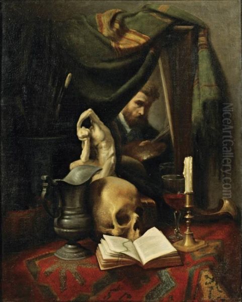 Vanite Et Autoportrait [ ; Vanity And Selfportrait , Oil On Canvas ; Signed Lower Right G.cousin] Oil Painting by Victor Gustave Cousin