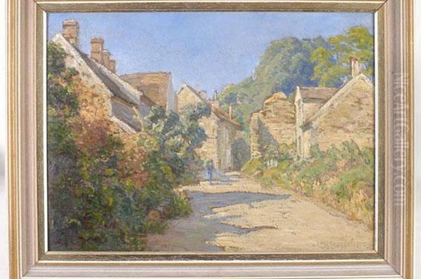 Sunlit Country Village Street Scene Oil Painting by Charles Jean Coussediere