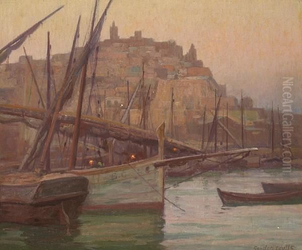 Boats In The Harbor Oil Painting by Gordon Coutts