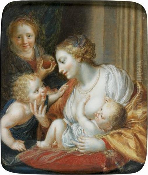 Vierge A L'enfant Avec Sainte Elisabeth Et Saint Jean-baptiste Oil Painting by Jean-Baptiste Couvelet