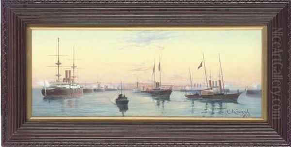 A Review Of The Fleet Oil Painting by C.F. Coward