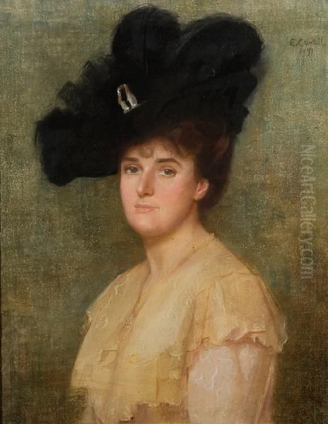 Portrait Of A Lady With Feathered Hat, Believed To Be A Member Of The Berkeley Family Oil Painting by Eva Cowell