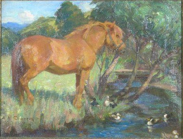 Resting By The River Oil Painting by Agnes M. Cowieson