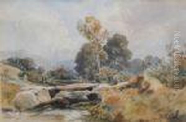 Astone Bridge With Figure Passing Oil Painting by Alfred Wilson Cox