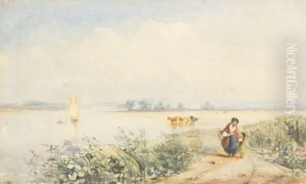 On The Stour Oil Painting by David I Cox