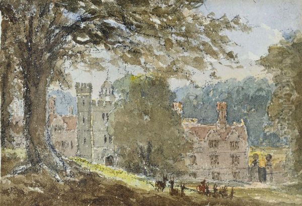 Deer In The Park Before Knole House, Sevenoaks, Kent Oil Painting by David I Cox